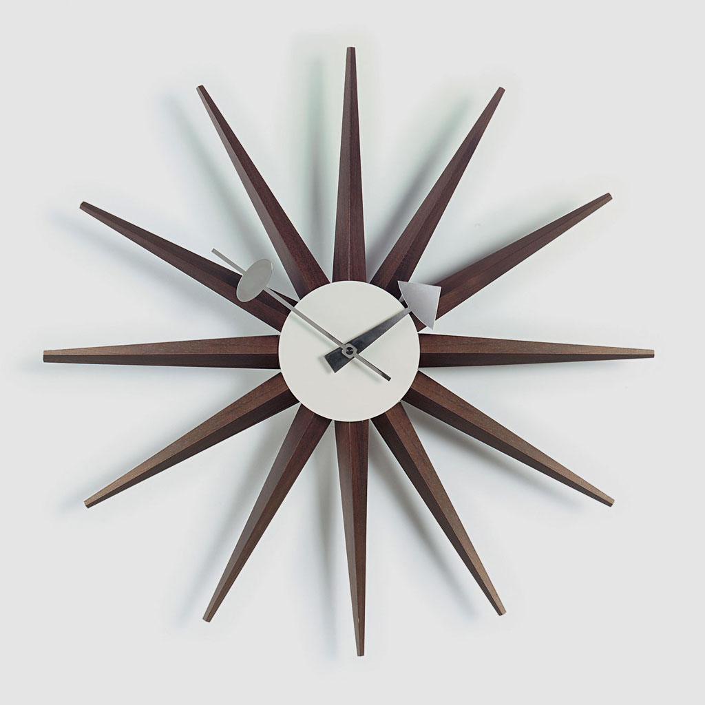 Vitra-Sunburst-Clock-Wanduhr-Walnuss-Holz